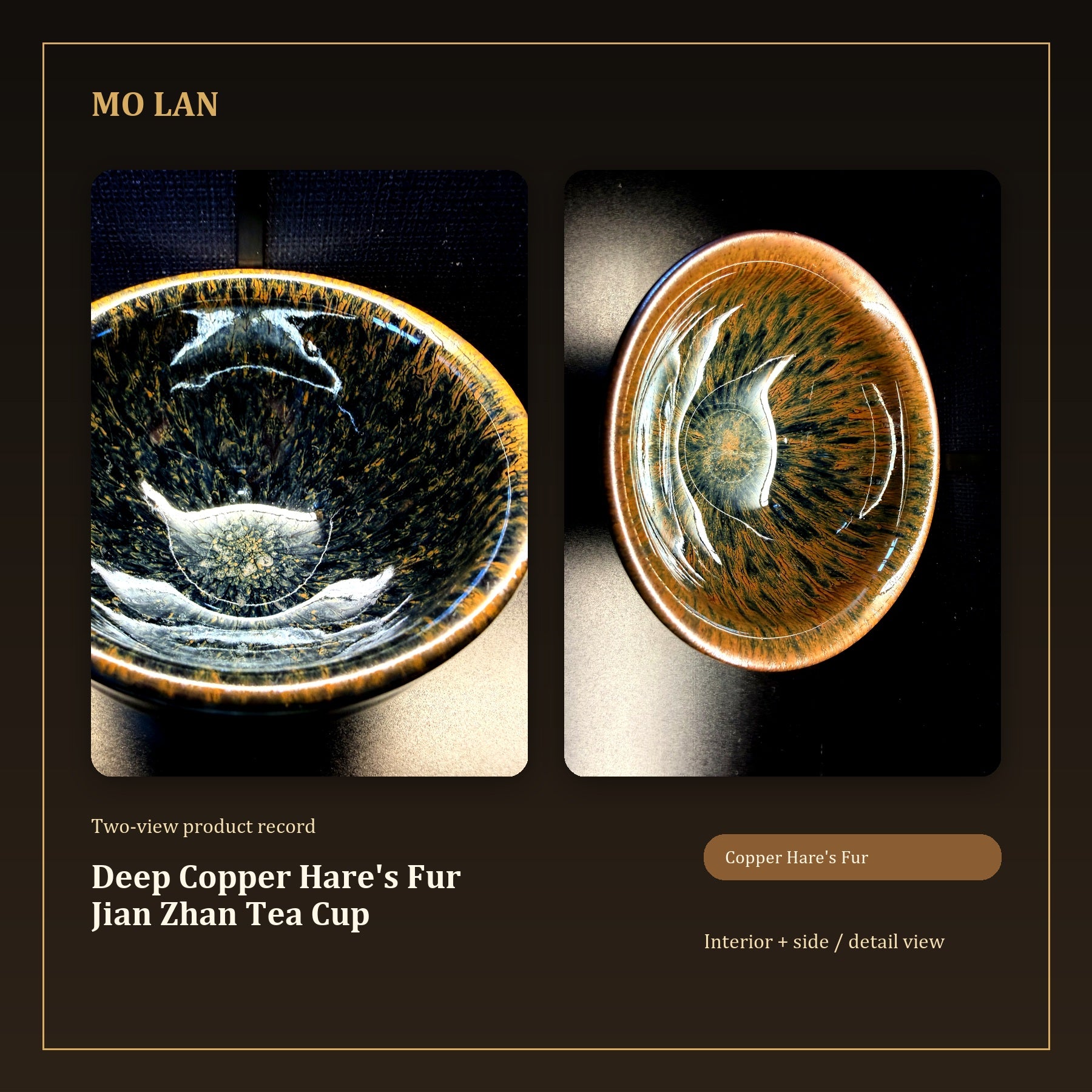 Deep Copper Hare's Fur Jian Zhan Tea Cup - inside and side dual view