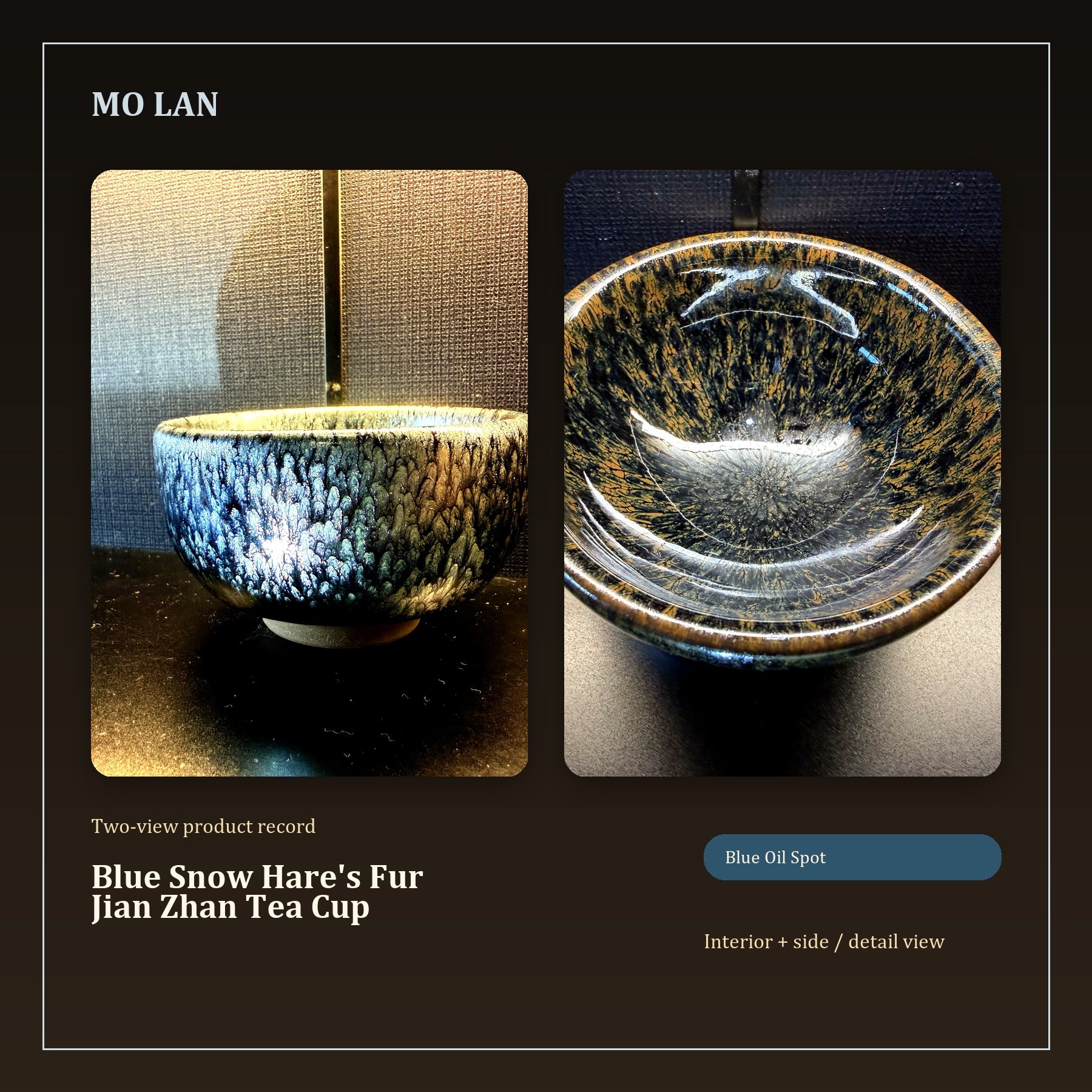 Blue Snow Hare's Fur Jian Zhan Tea Cup - inside and side dual view
