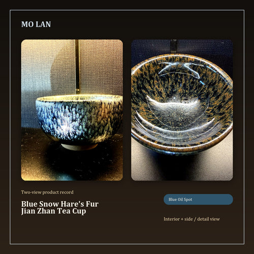 Blue Snow Hare's Fur Jian Zhan Tea Cup - inside and side dual view