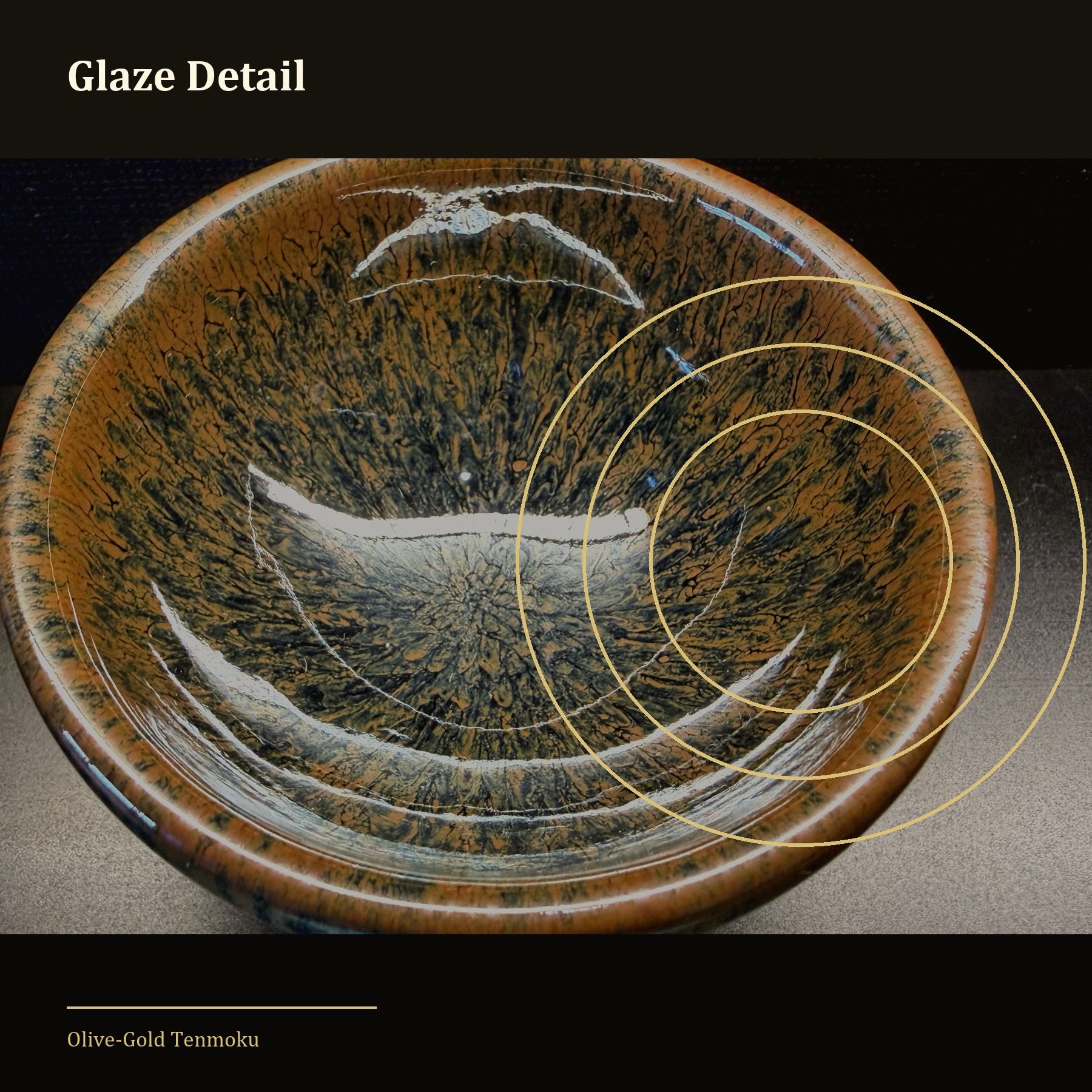 Olive Gold Tenmoku Jian Zhan Tea Cup - glaze detail close-up