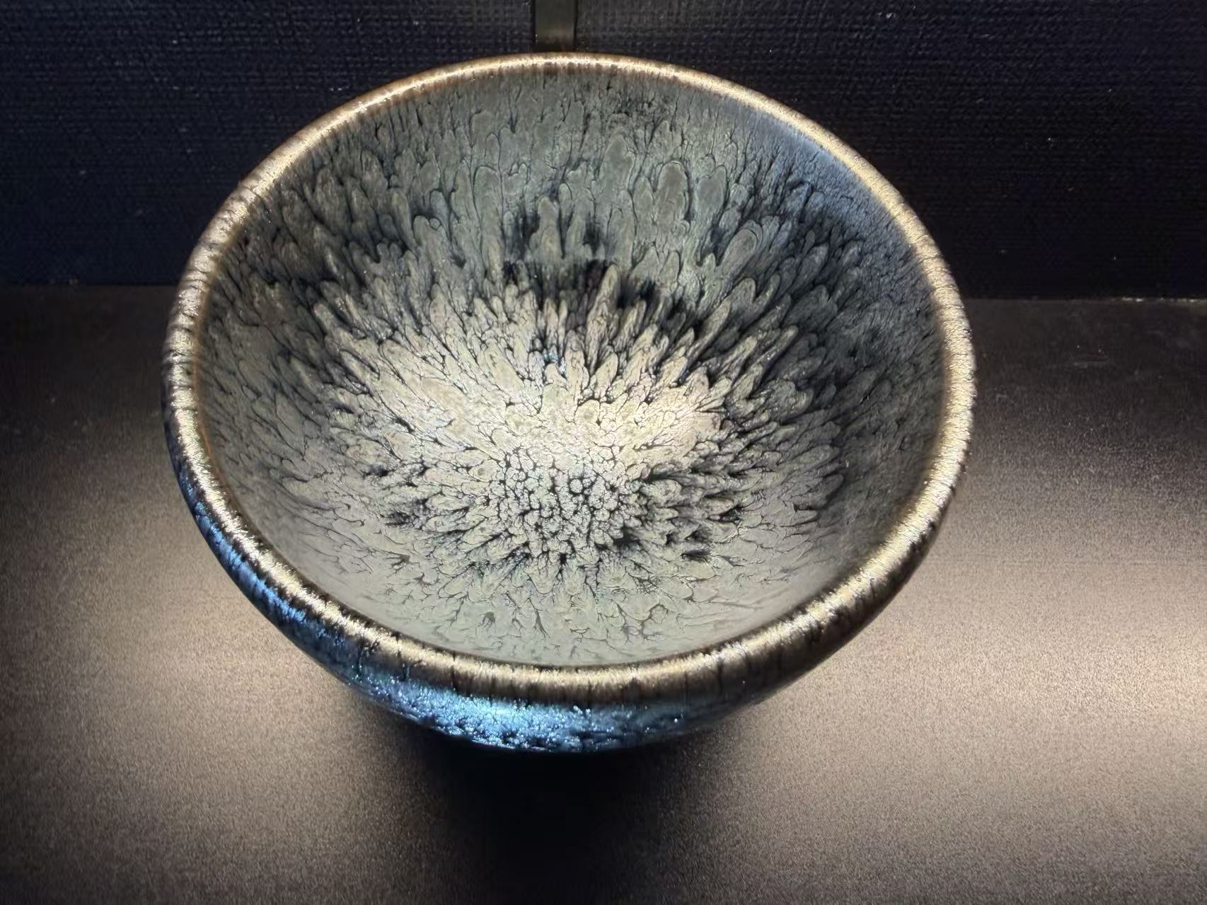 Cloudburst Well Jian Zhan Tea Bowl - clean front view of the actual glaze and form