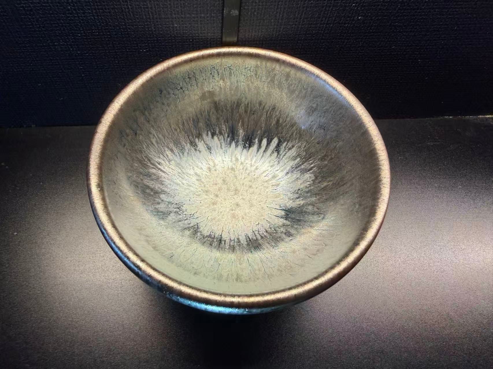 Dawn Mist Thin-Wall Jian Zhan Bowl - clean front view of the actual glaze and form