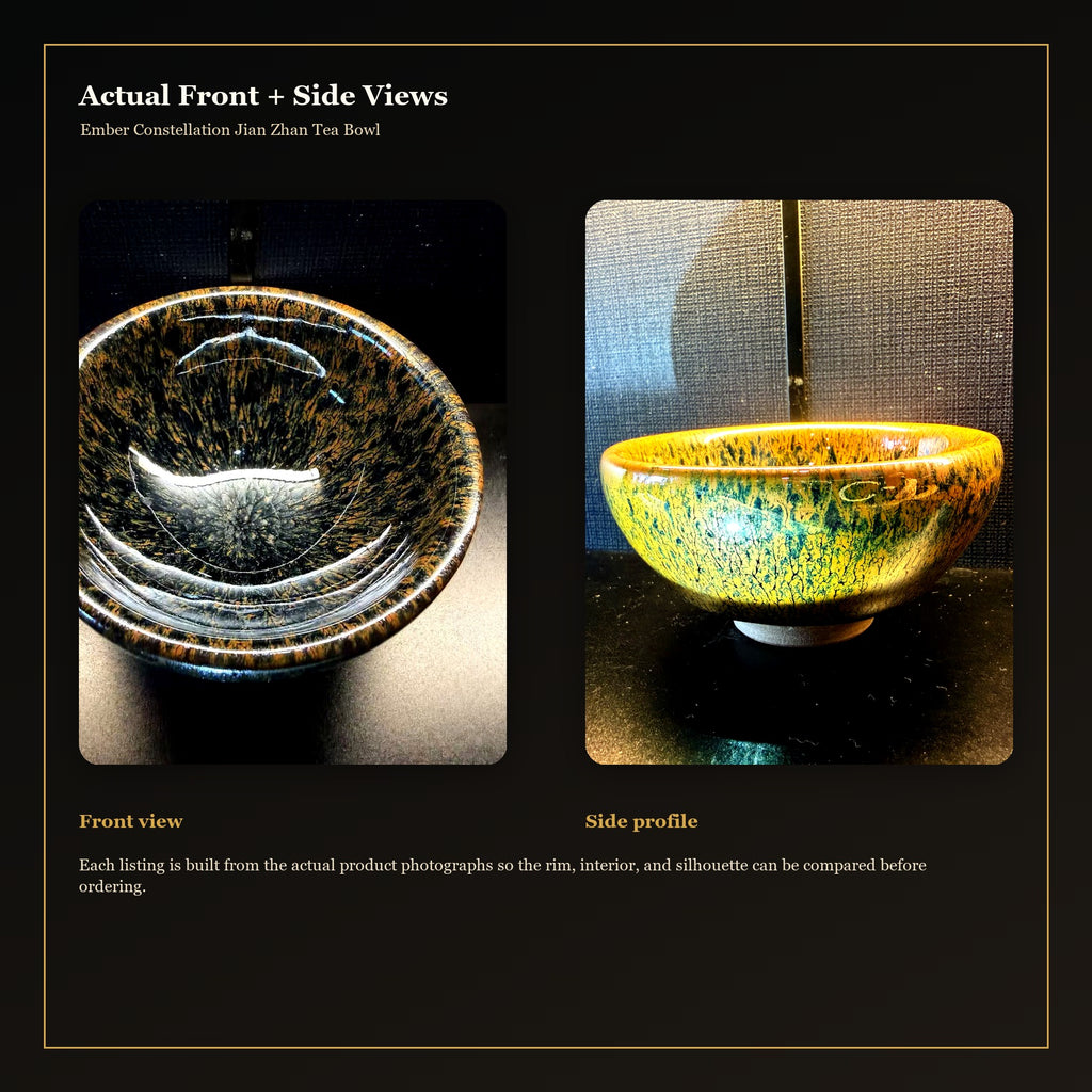 Ember Constellation Jian Zhan Tea Bowl - actual front and side views