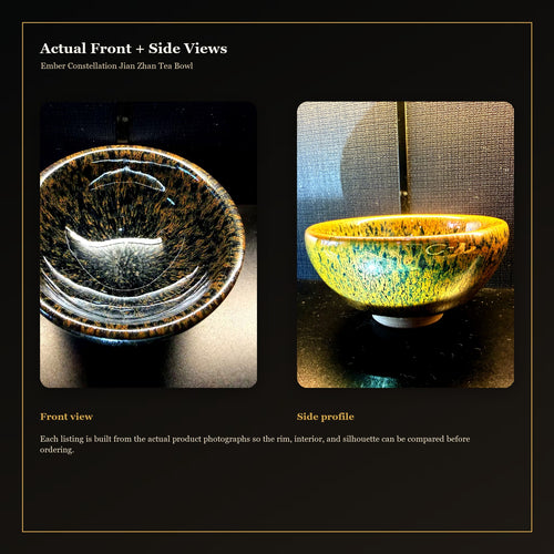 Ember Constellation Jian Zhan Tea Bowl - actual front and side views