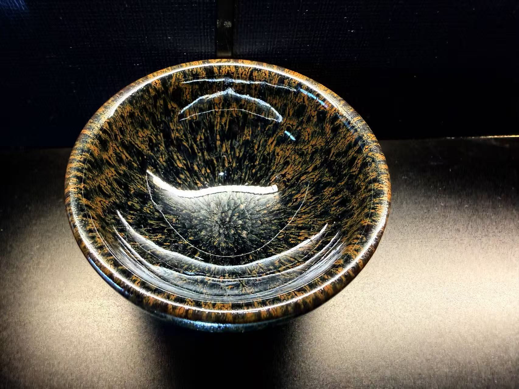 Ember Constellation Jian Zhan Tea Bowl - clean front view of the actual glaze and form