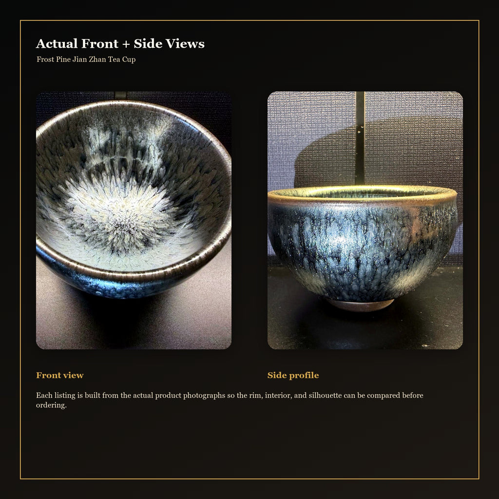 Frost Pine Jian Zhan Tea Cup - actual front and side views