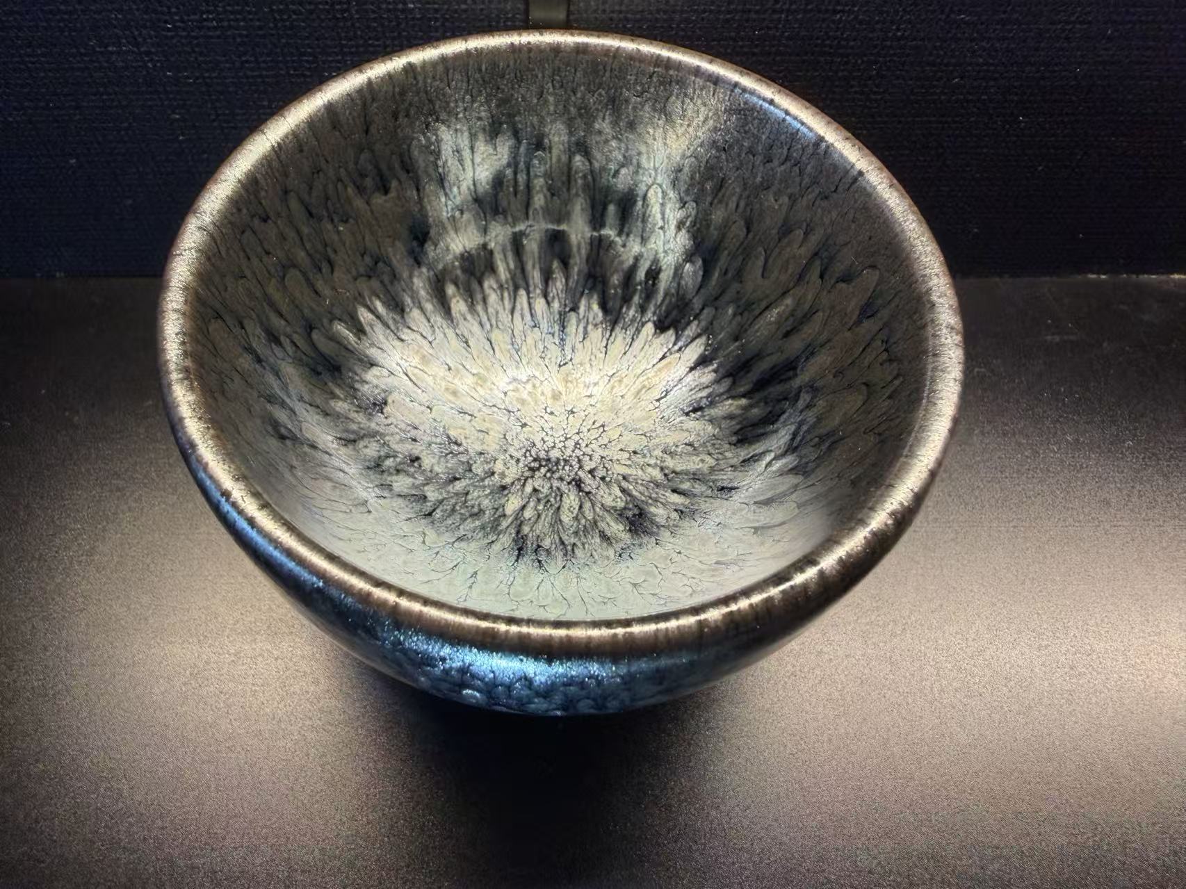 Frost Pine Jian Zhan Tea Cup - clean front view of the actual glaze and form