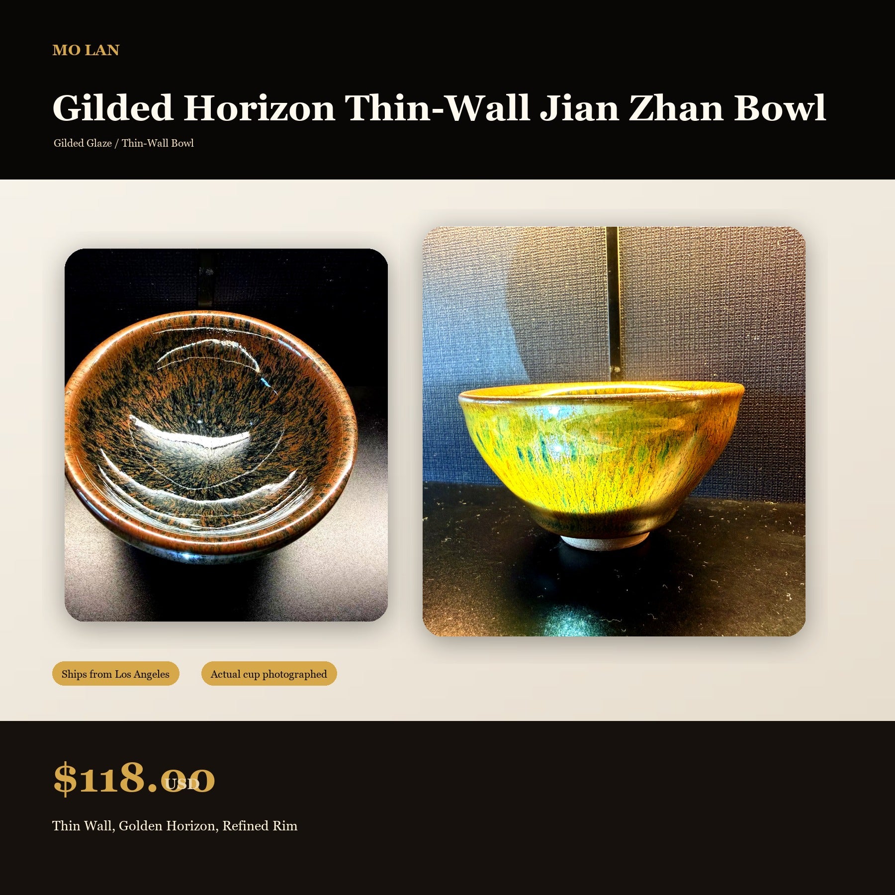 Gilded Horizon Thin-Wall Jian Zhan Bowl - marketplace hero