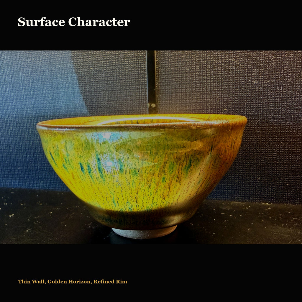 Gilded Horizon Thin-Wall Jian Zhan Bowl - surface character
