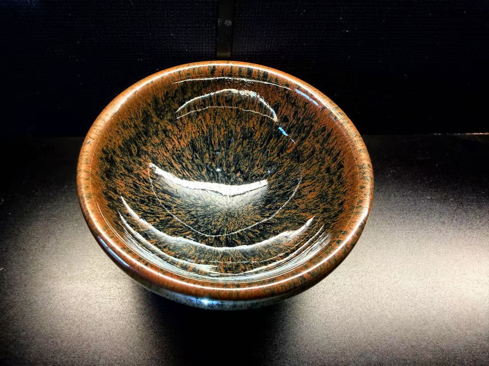 Gilded Horizon Thin-Wall Jian Zhan Bowl - clean front view of the actual glaze and form