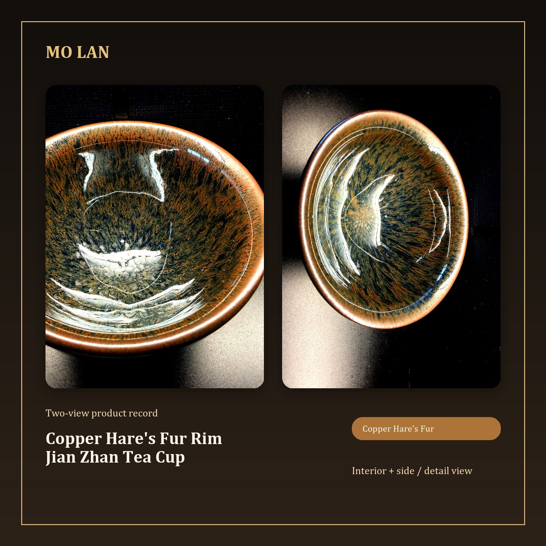 Copper Hare's Fur Rim Jian Zhan Tea Cup - inside and side dual view