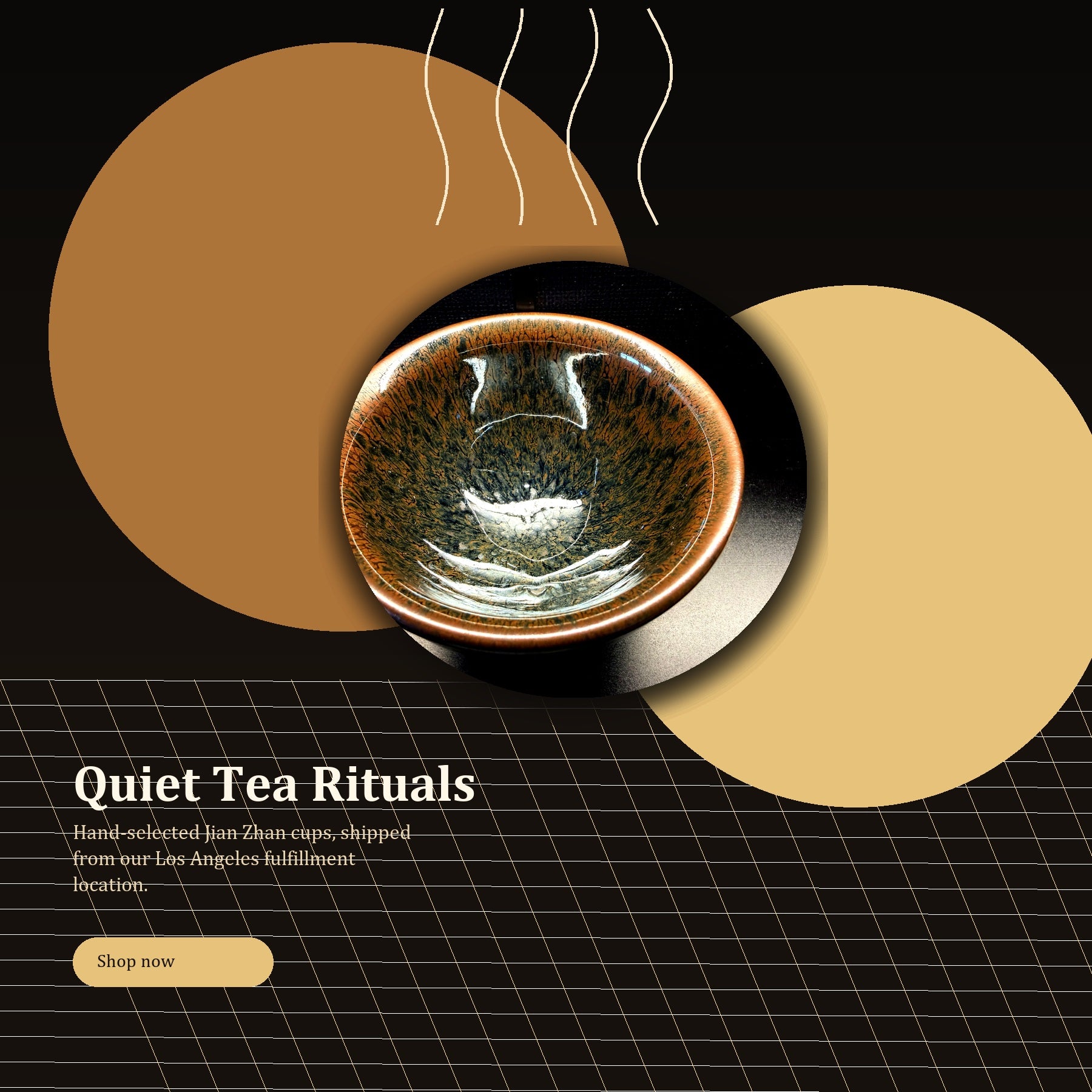 Copper Hare's Fur Rim Jian Zhan Tea Cup - tea table lifestyle scene