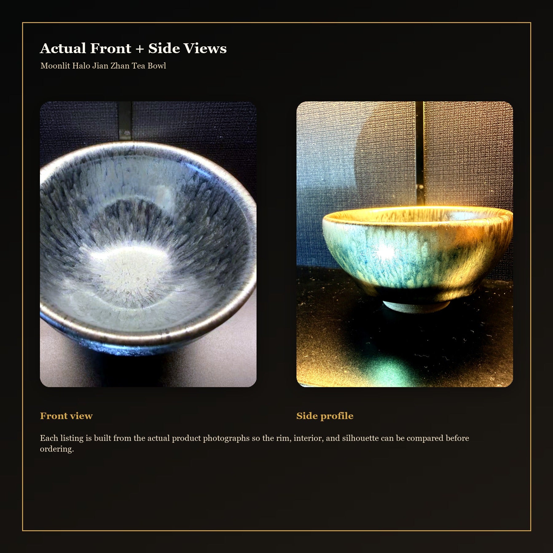 Moonlit Halo Jian Zhan Tea Bowl - actual front and side views