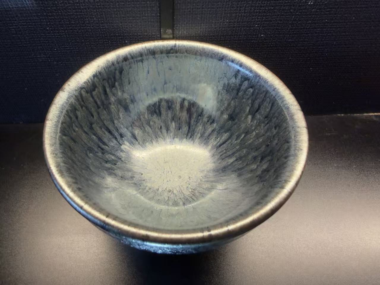Moonlit Halo Jian Zhan Tea Bowl - clean front view of the actual glaze and form