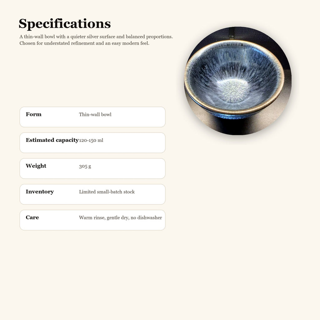 Silver Veil Thin-Wall Jian Zhan Bowl - specifications and use