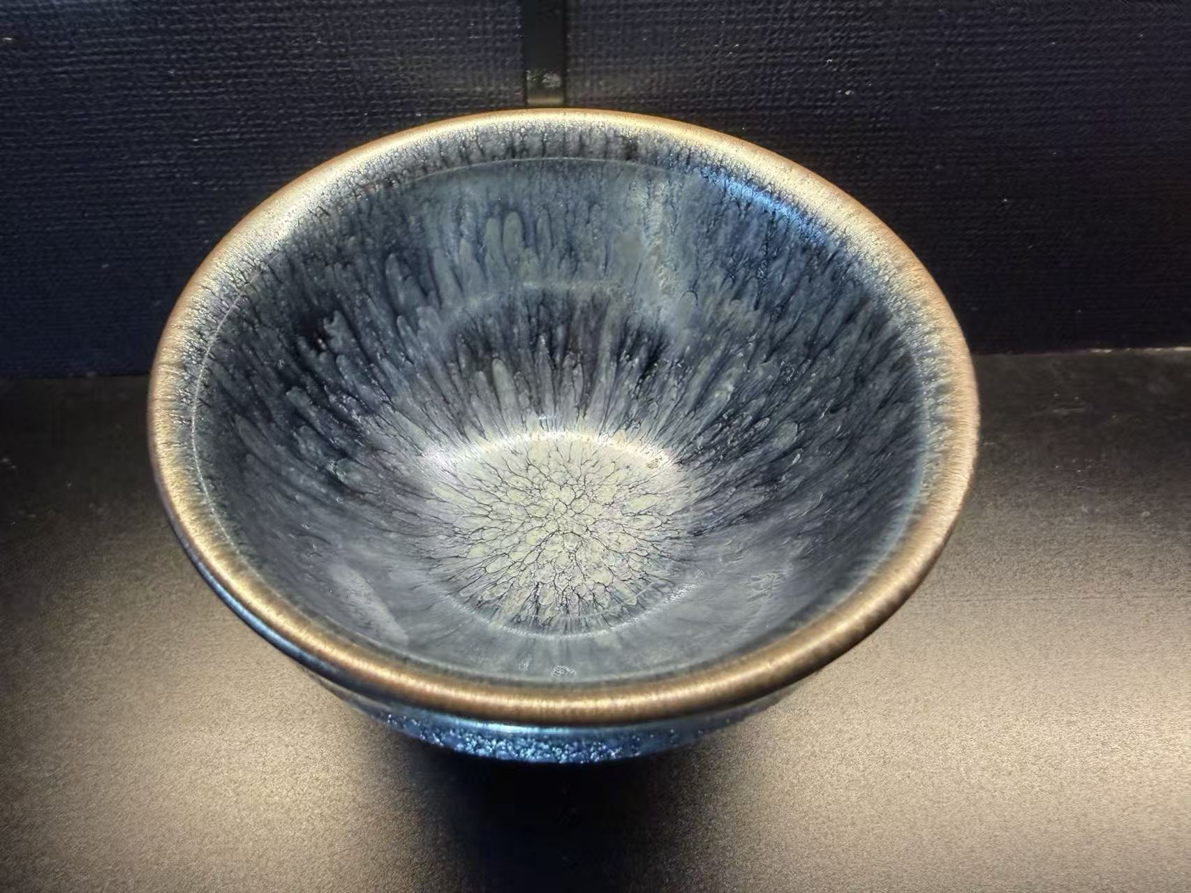 Silver Veil Thin-Wall Jian Zhan Bowl - clean front view of the actual glaze and form
