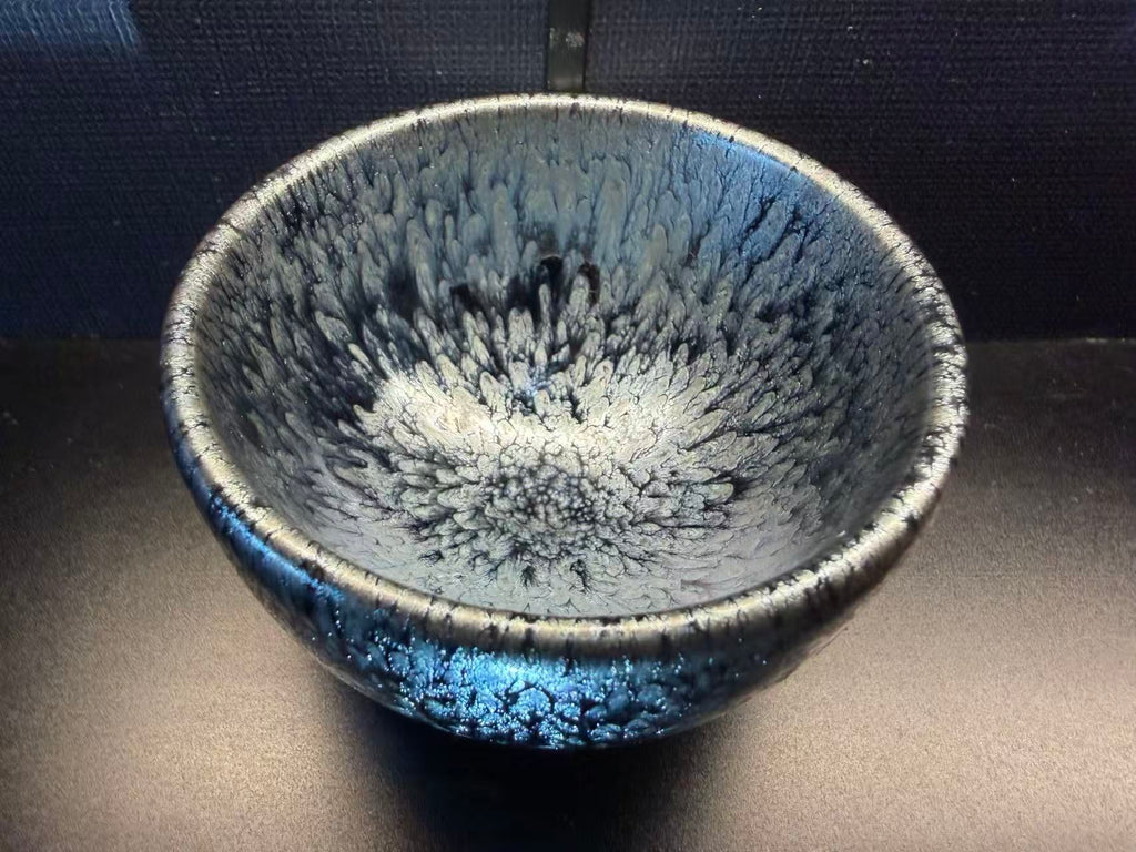 Snowfall Pool Jian Zhan Tea Cup - clean front view of the actual glaze and form