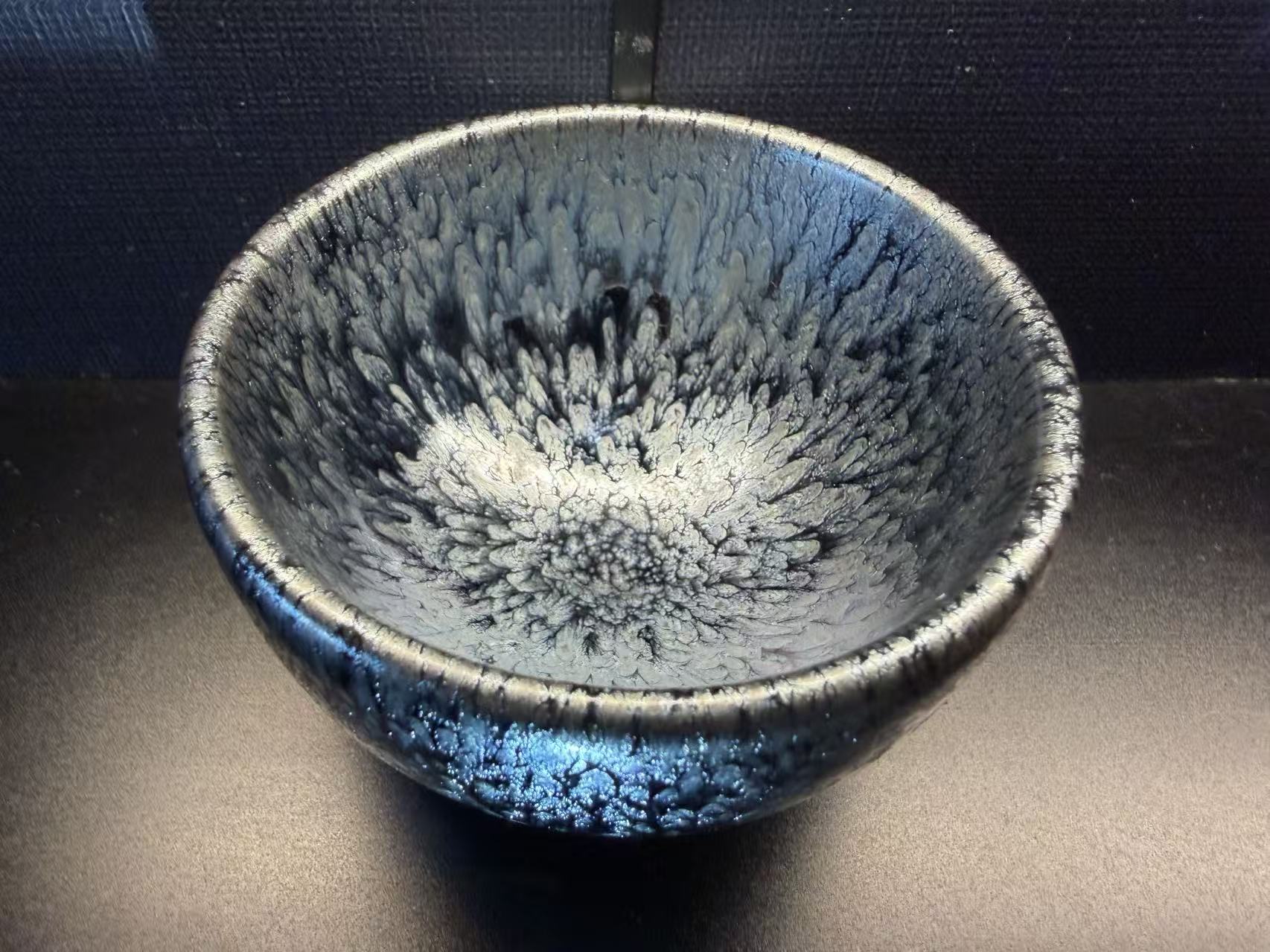 Snowfall Pool Jian Zhan Tea Cup - clean front view of the actual glaze and form